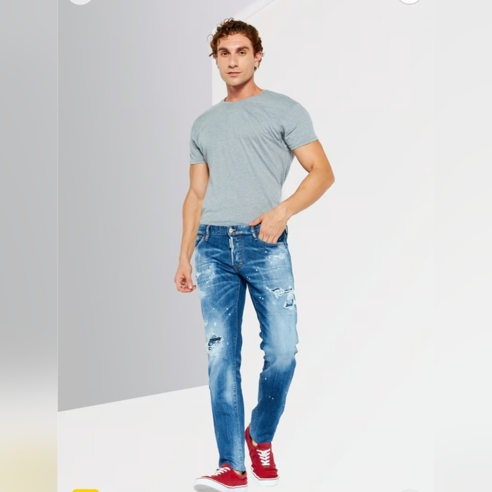 ❤️ DSQUARED2 JEANS - REGULAR FIT DISTRESSED STRETCH DENIM, 40 (Italian Size 50)